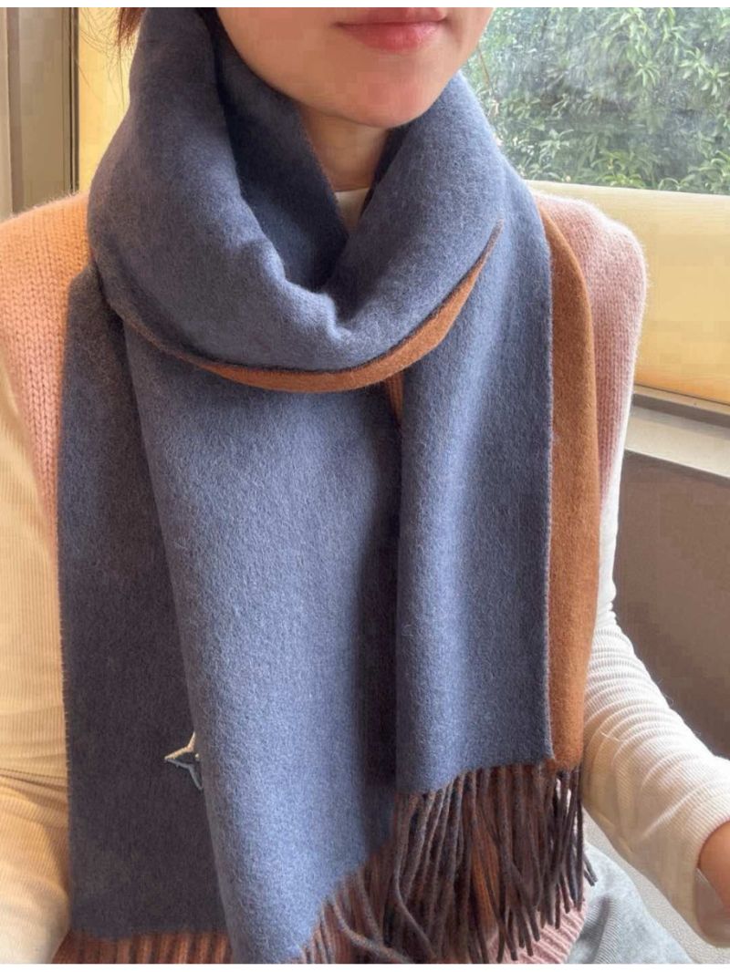 Louis Vuitton Double-Sided Wool Scarf with Embroidered Logo – 30x180cm blue brown