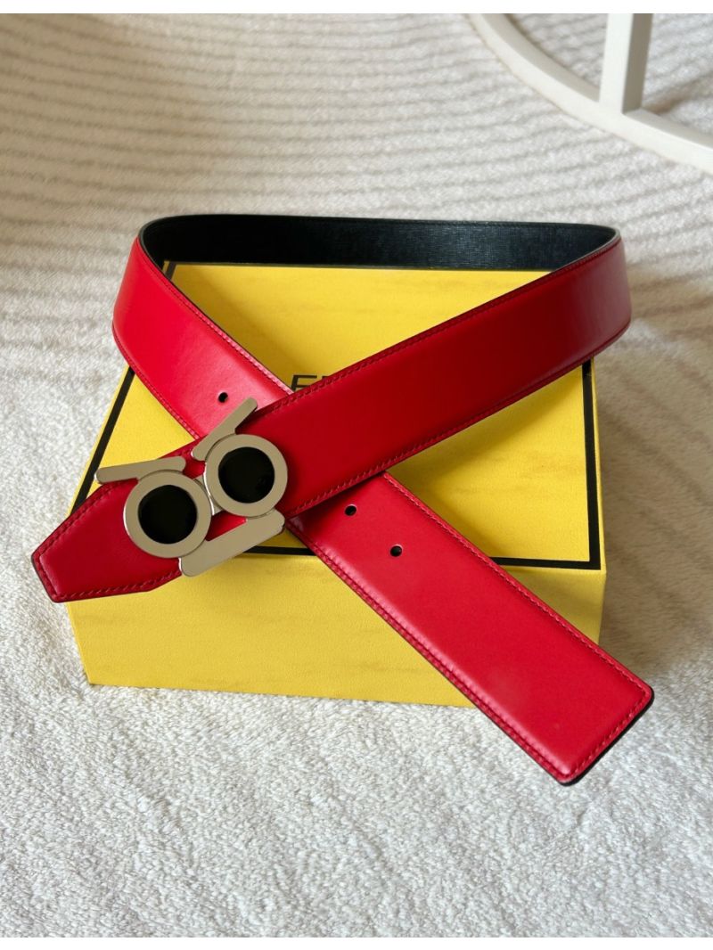 FENDI Double-Sided 3.8cm Premium Black and Red Leather Casual Belt