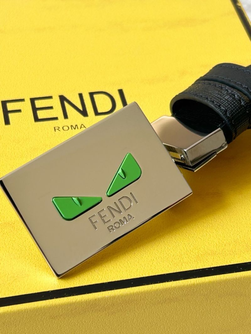 FENDI Double-Sided 34mm Green Eye and Black Leather Casual Belt with Rotating Buckle