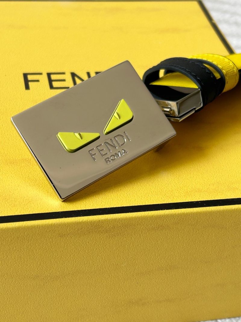 FENDI Double-Sided 34mm Yellow and Black Leather Casual Belt with Rotating Buckle