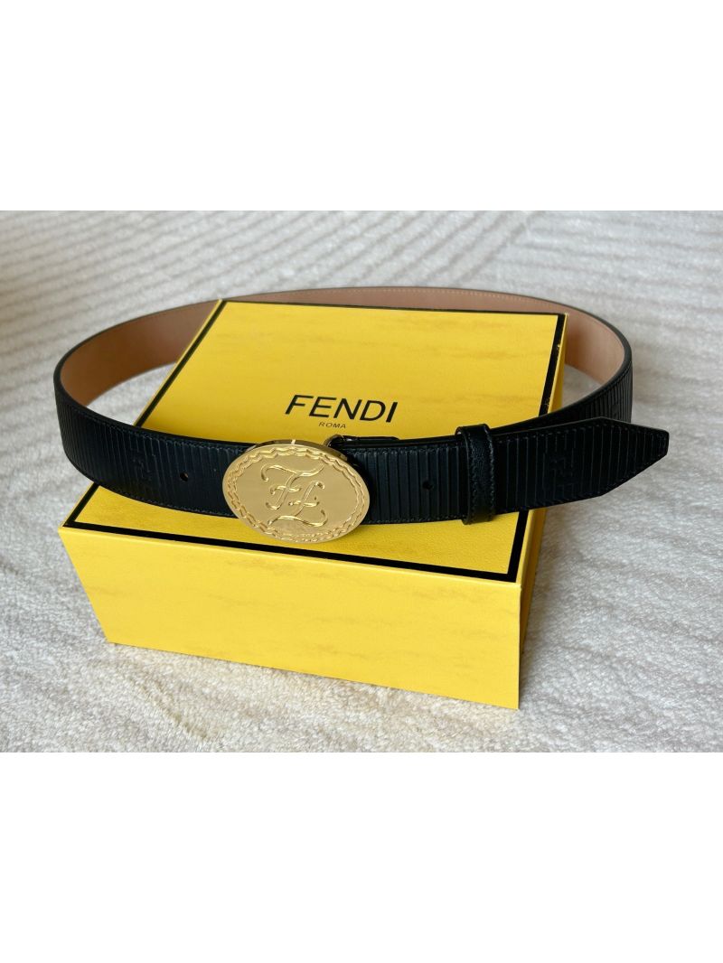 Fendi Men's Casual Belt | 3.4cm Width | Grain Leather with FF Pattern
