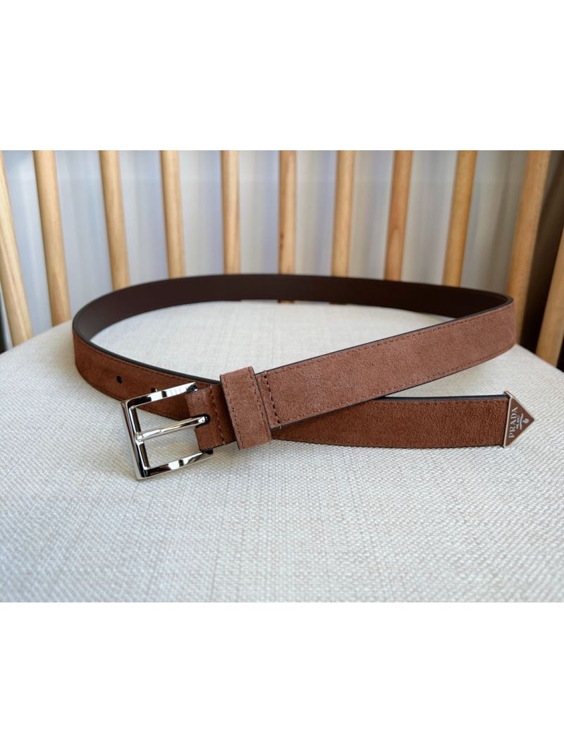 Prada Brown Suede Belt | 2.5cm Width | Elegant Suede with Metal Buckle