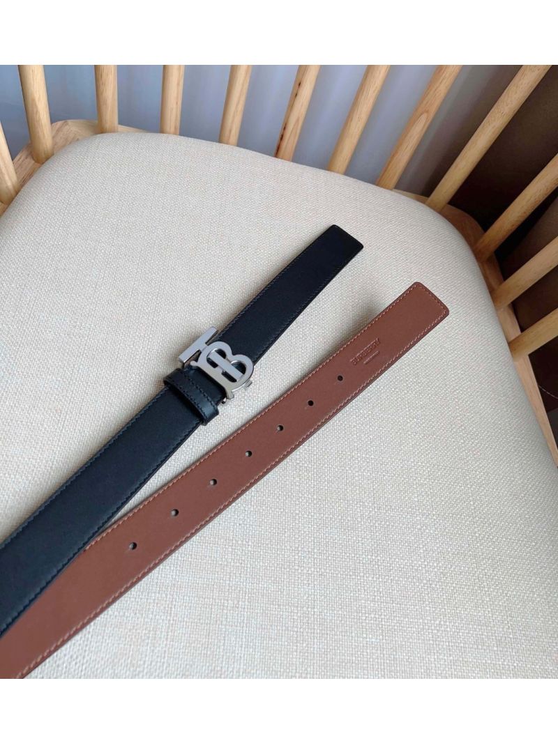 Burberry TB Reversible Belt 3.0cm elegant smooth Leather black/brown silver hardware