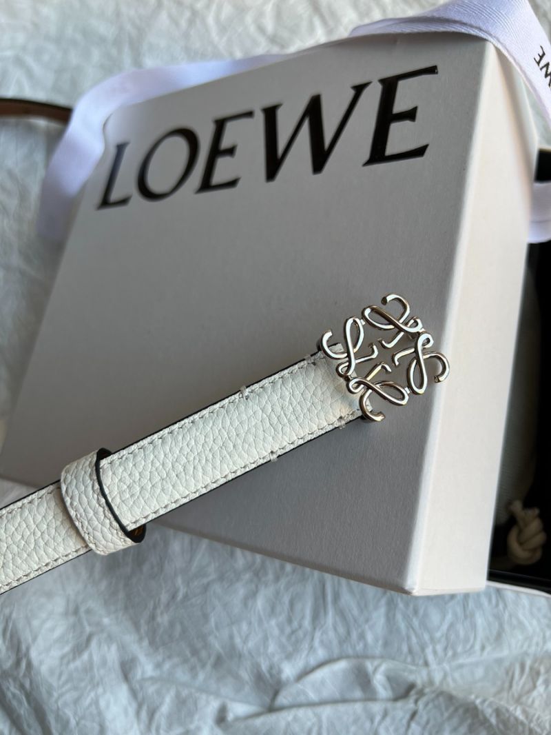 Loewe Anagram Textured-Leather Belt 2.0cm white leather with Polished Anagram Buckle