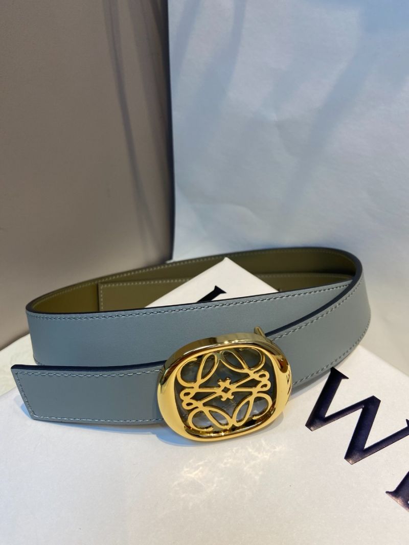 Loewe Reversible Anagram Ellipse Belt in Smooth Calfskin 2.8cm green/grey