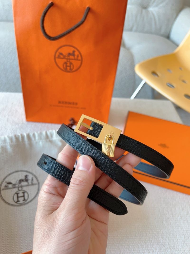 Hermes Lucky 15 Reversible Belt 1.5cm black swift with epsom leather