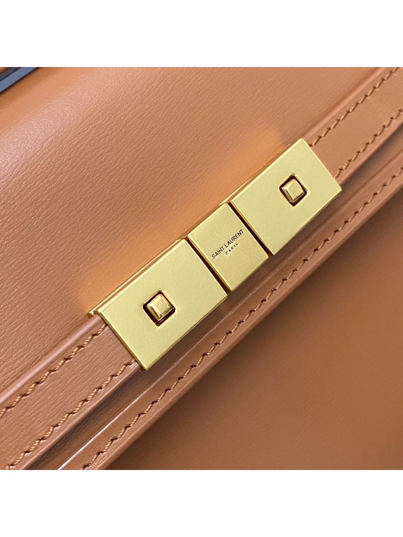 Saint Laurent YSL Manhattan Small In Brown Patent Leather with Gold Hardware 727766