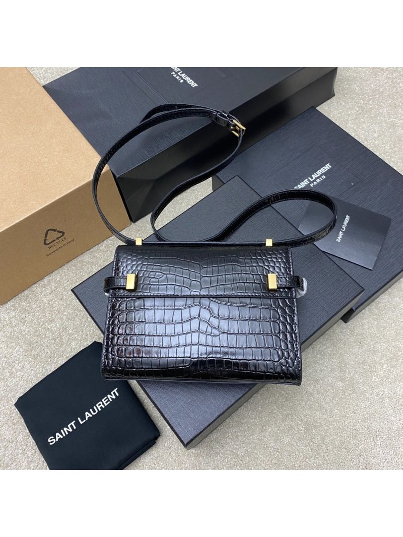 Saint Laurent YSL Manhattan Small In black crocodile embossed Leather with Gold Hardware 727766