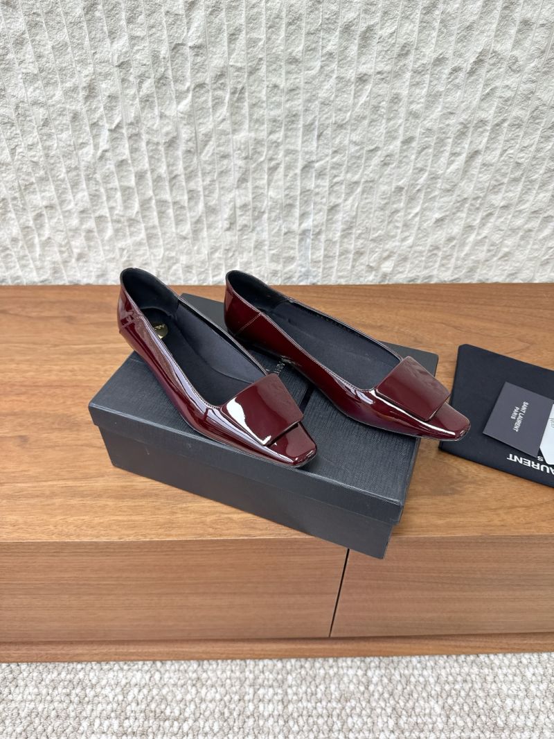 YSL SAINT LAURENT POPPY PATENT BUCKLE FOLDABLE BALLERINA FLATS 4893087 MARRON