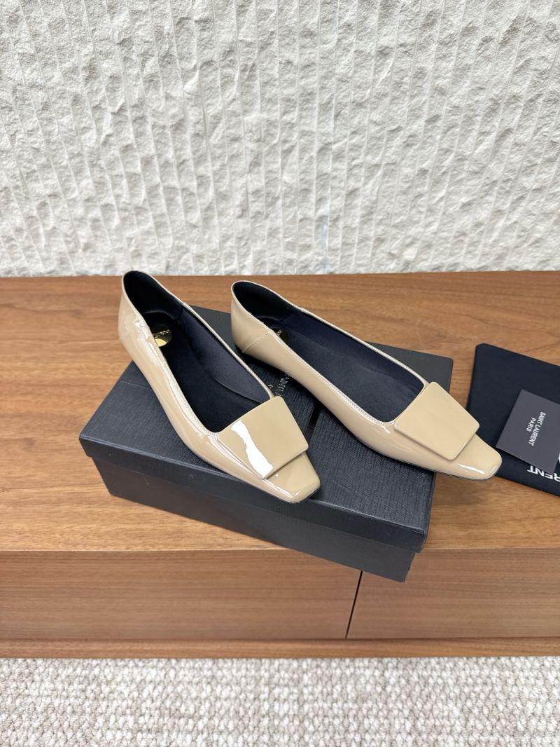 YSL Saint Laurent Poppy Patent Buckle Foldable Ballerina Flats 4893087 Nude
