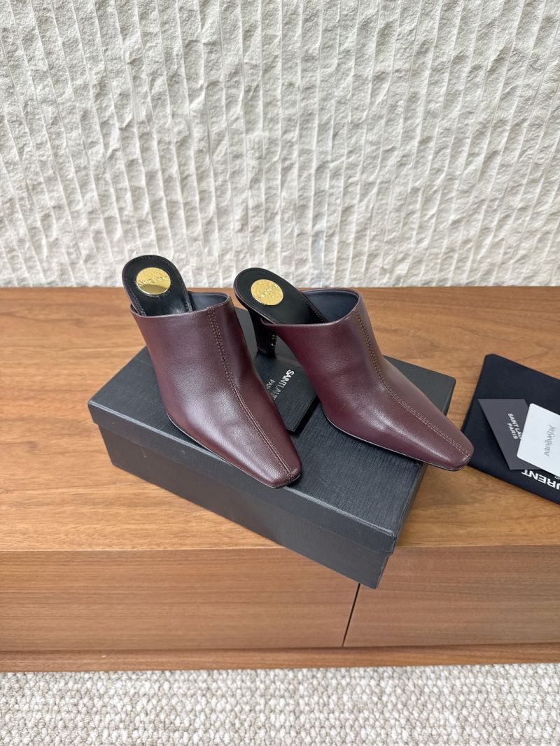 YSL Saint Laurent Jill Mules In Smooth Leather 818049 Marron