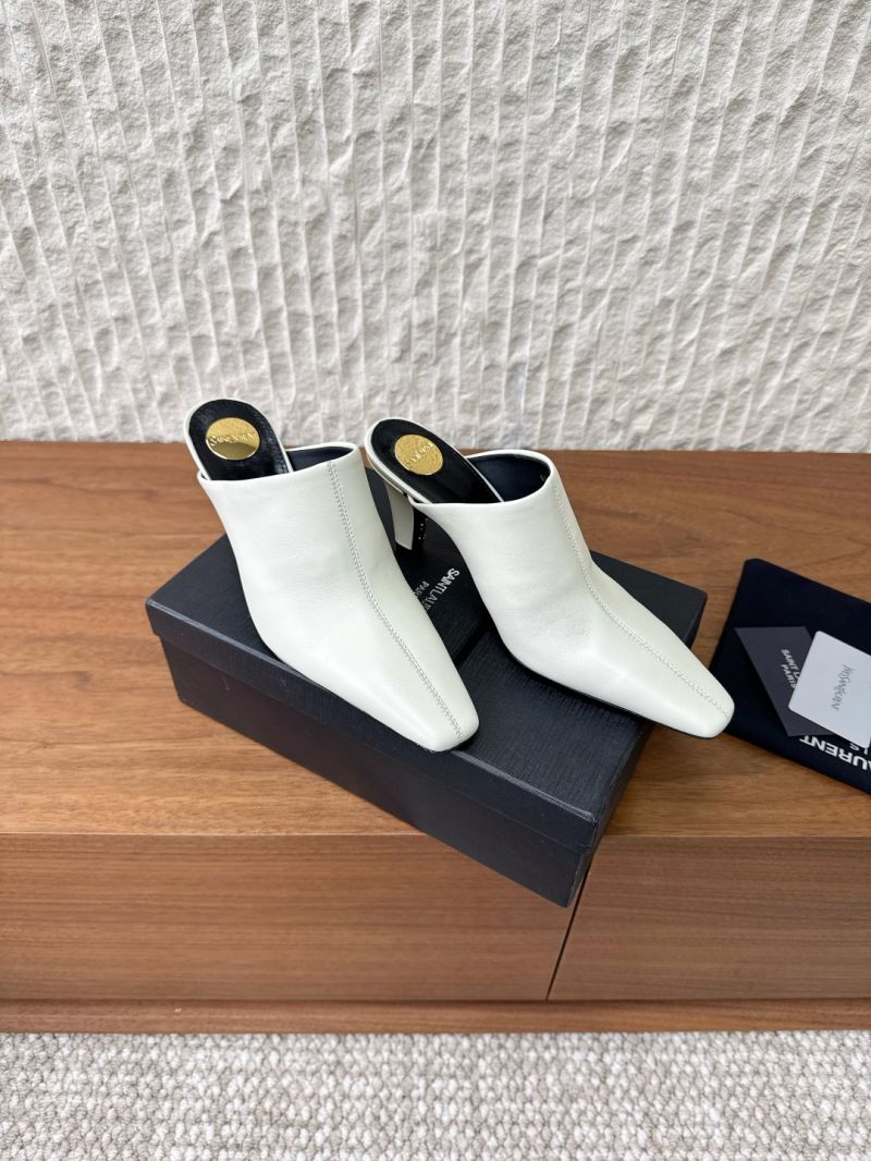 YSL Saint Laurent Jill Mules In Smooth Leather 818049 White