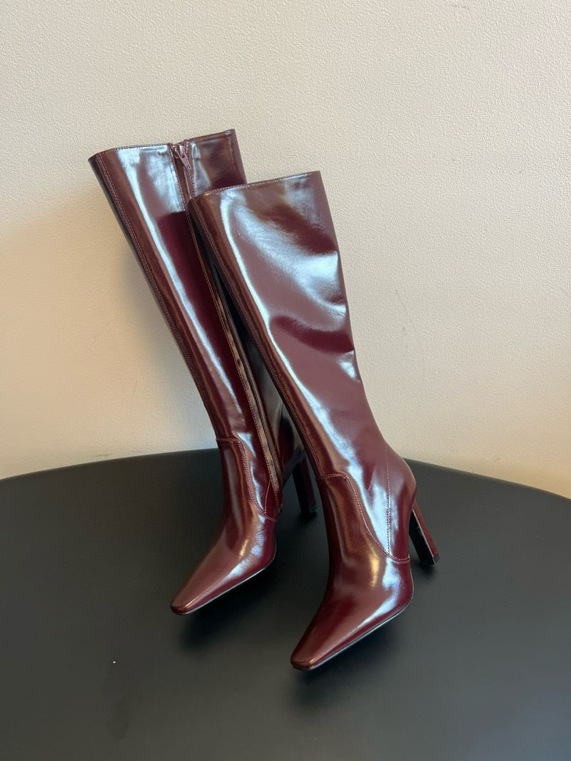 Saint Laurent YSL Francoise Boots In Smooth Leather 843298 Bordeaux