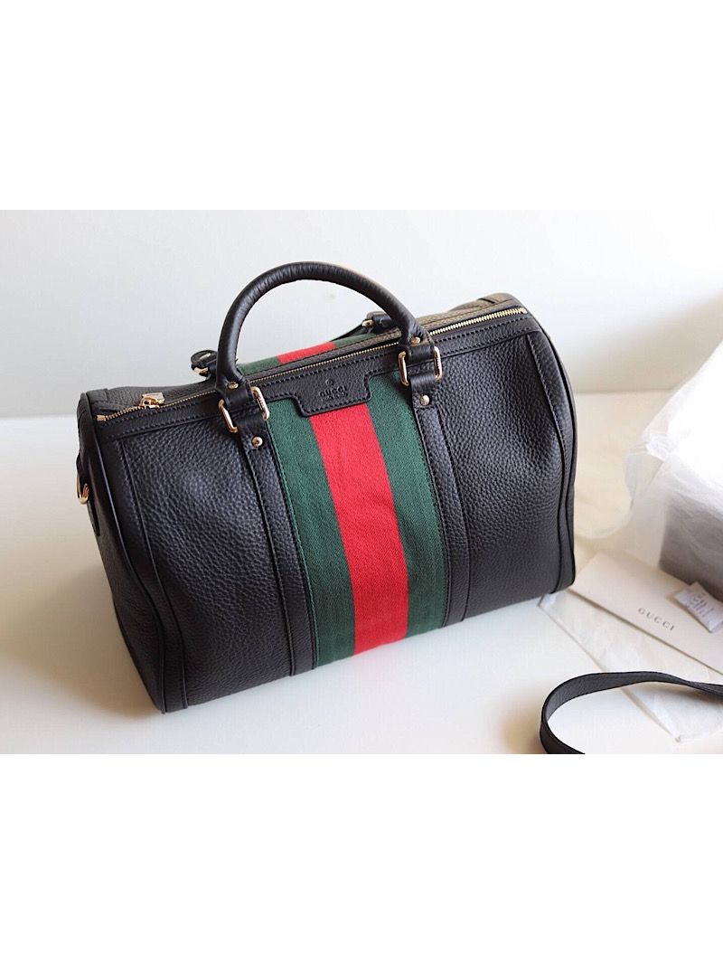 Gucci Vintage Web black leather boston bag