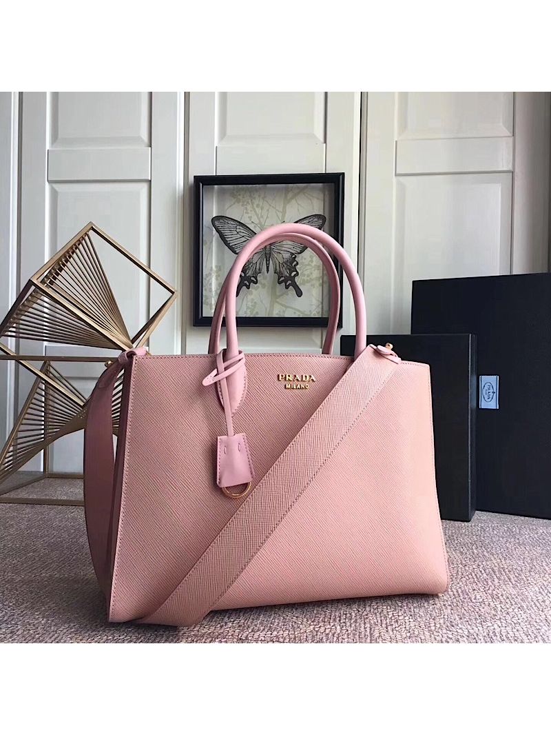 Prada Bibliothèque Saffiano Leather Bag 1BA153 Pink