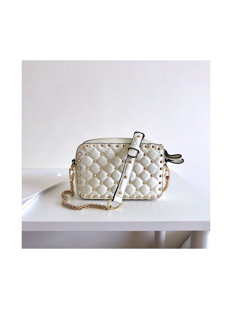 Valentino Garavani Rockstud Spike Camera Bag White