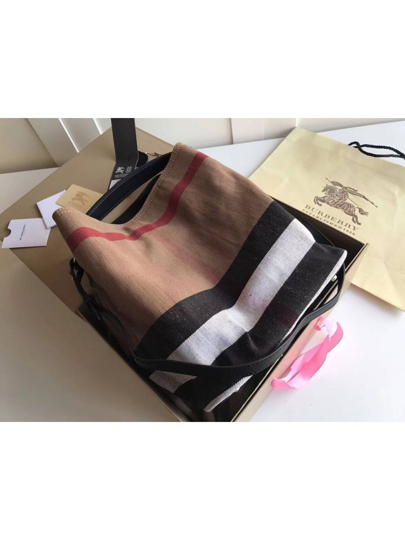 Burberry The Medium Ashby in Canvas Check and Black Leather