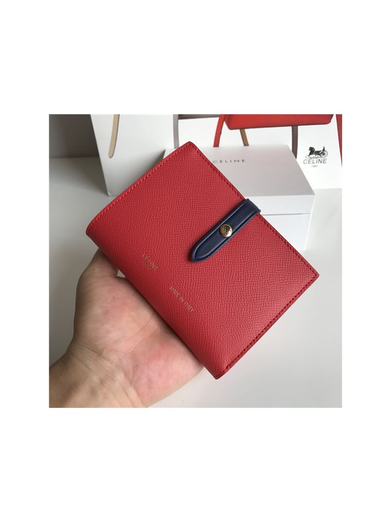 Celine Strap medium/large multifunction wallet in red grained calfskin and black shiny calfskin