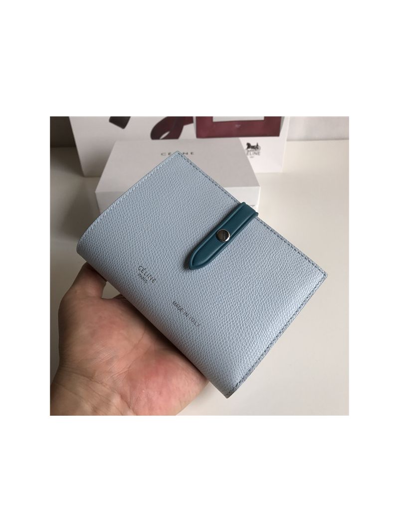 Celine Strap medium/large multifunction wallet in light blue grained calfskin and shiny calfskin