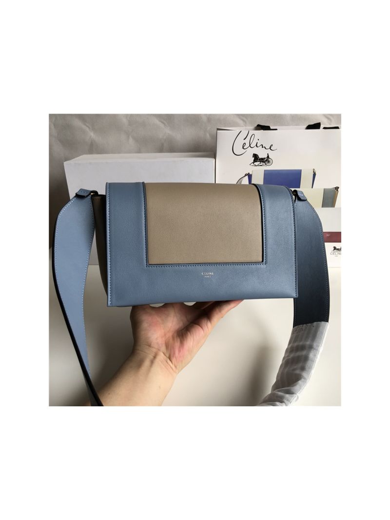 Celine Medium Frame Bag in dusty blue and grey Shiny Smooth Calfskin 180263
