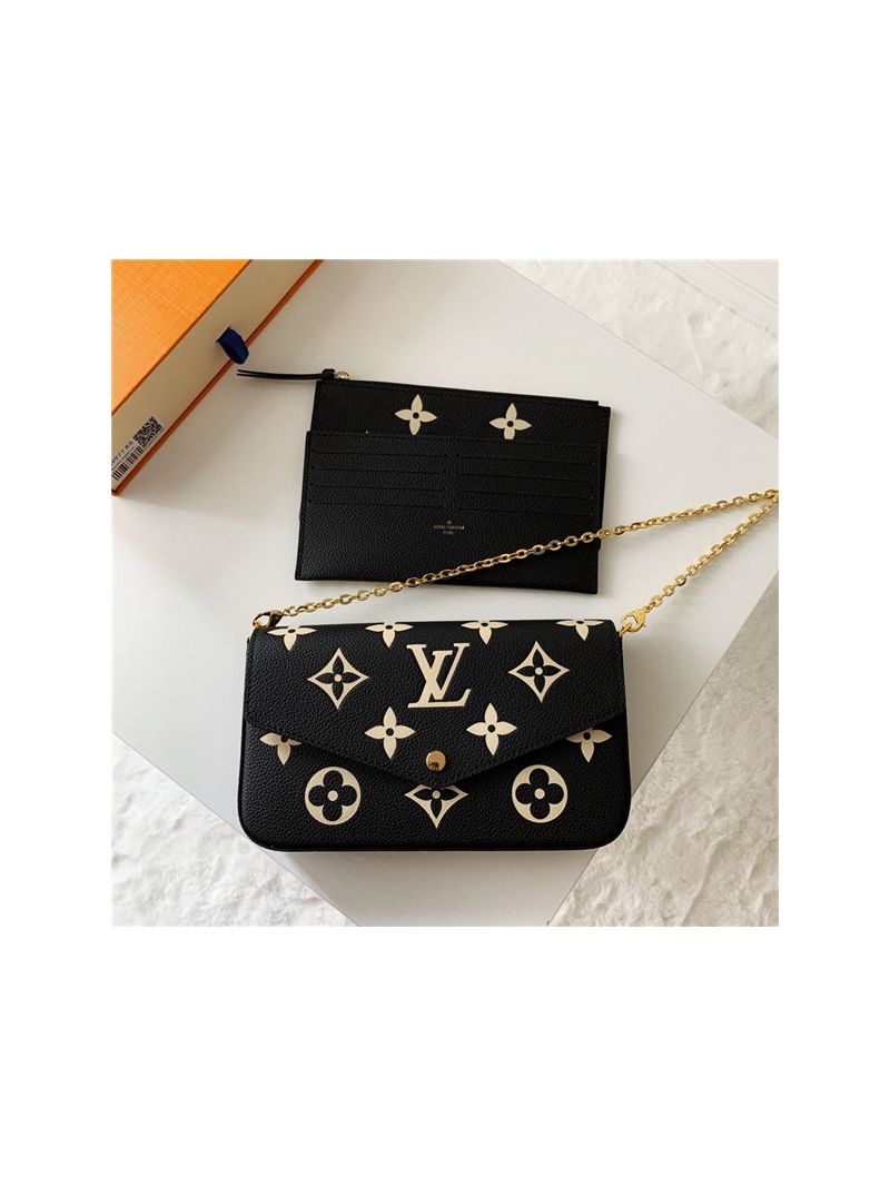 Louis Vuitton LV Félicie Pochette M69977 Black Tourterelle Empreinte leather