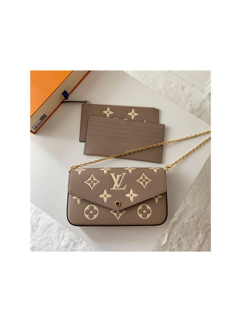 Louis Vuitton LV Félicie Pochette M69977 Gray Tourterelle Empreinte leather