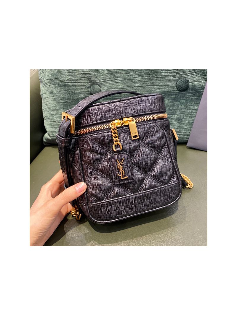 YSL Saint Laurent 80's vanity bag in black carré-quilted grain de poudre embossed leather