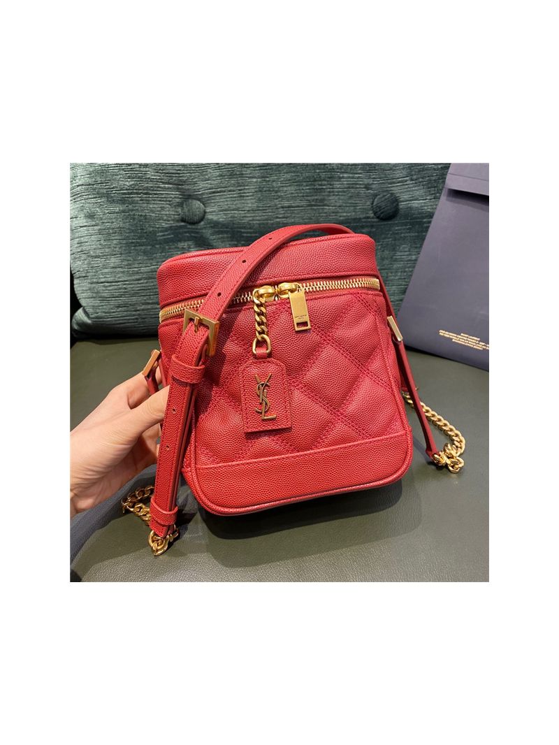 YSL Saint Laurent 80's vanity bag in rouge eros carré-quilted grain de poudre embossed leather