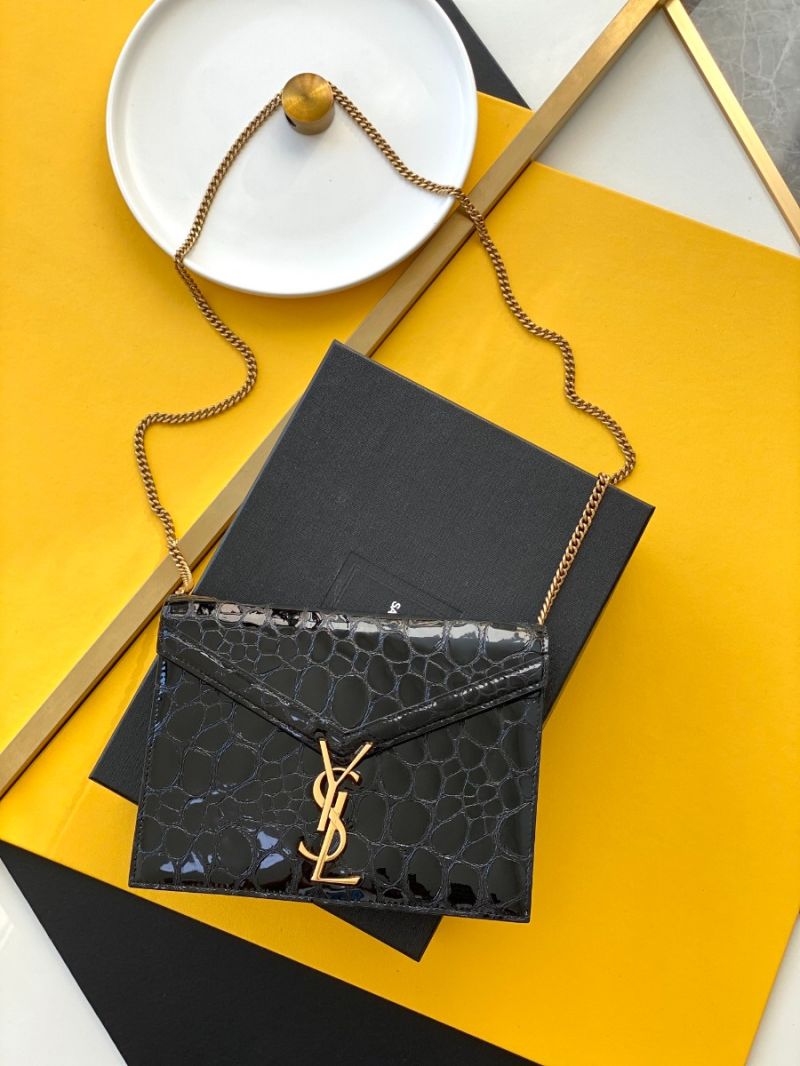 YSL Saint Laurent Cassandra Monogram Clasp Bag In turtle Embossed Shiny Leather Black