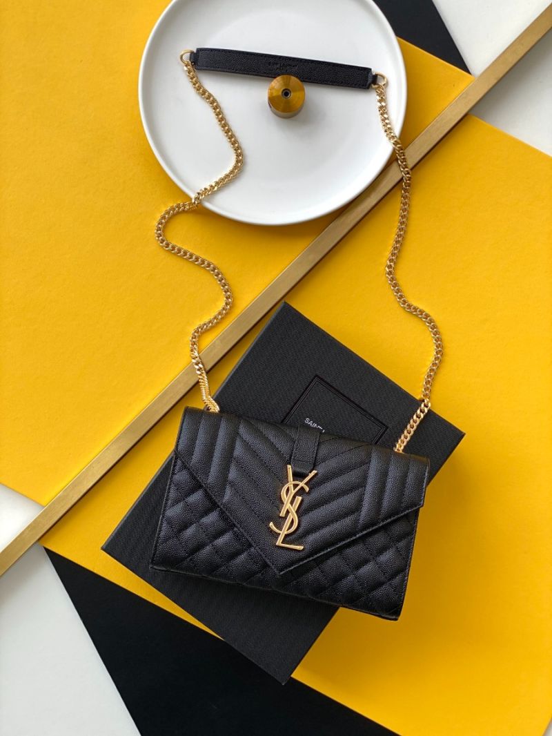 YSL Envelope small bag in mix matelassé grain de poudre embossed leather 526286 black GHW
