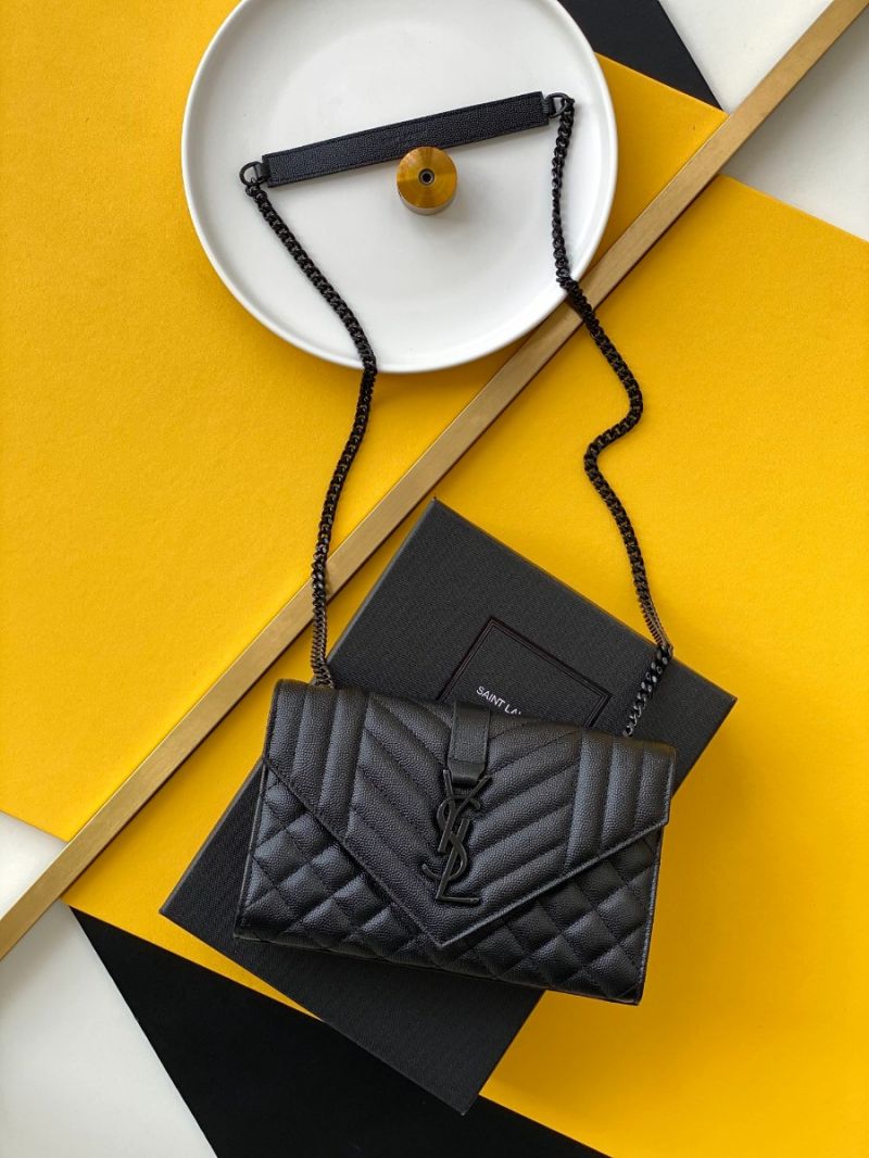 YSL Envelope small bag in mix matelassé grain de poudre embossed leather 526286 black bhw