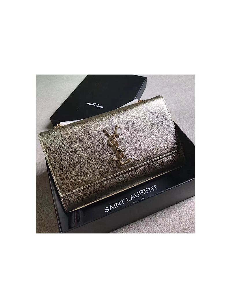YSL Saint Laurent Classic Medium Kate Satchel In Grained De Poudre Textured Leather Champagne