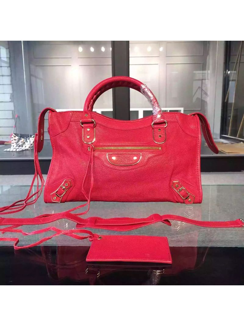 Balenciaga Classic Goatskin Metallic Edge City Red