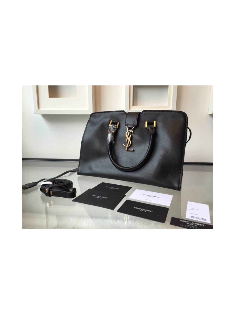 YSL Yves Saint Laurent Cabas Y Calfskin Black Leather Tote Bag