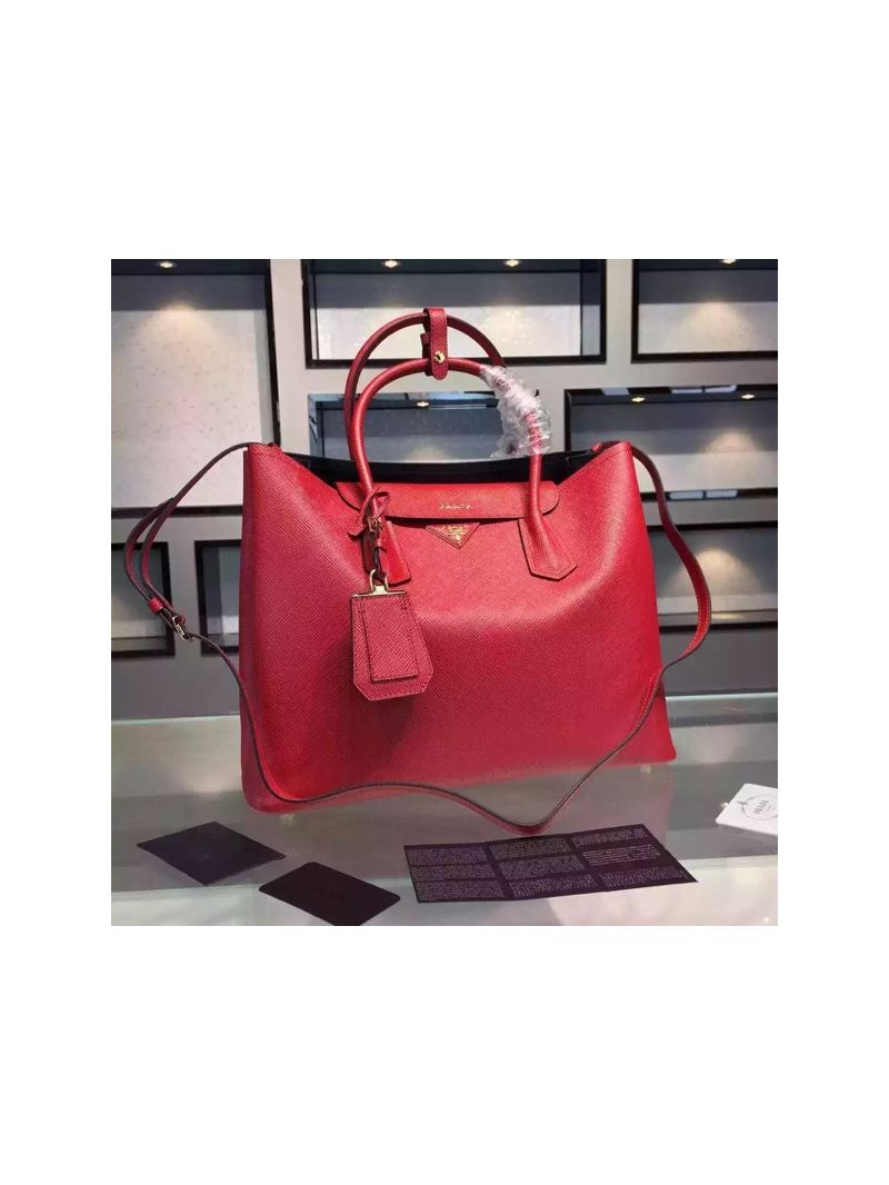 Prada BN2756 BN2775 Saffiano Cuir Red Leather Tote