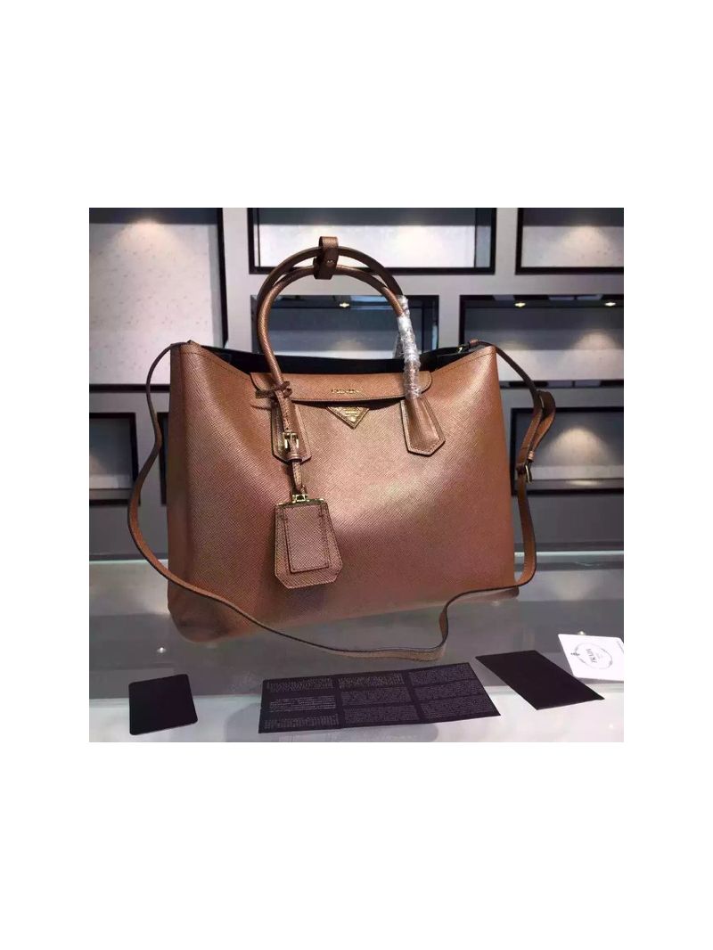 Prada BN2756 BN2775 Saffiano Cuir Cocoa Browm Leather Tote