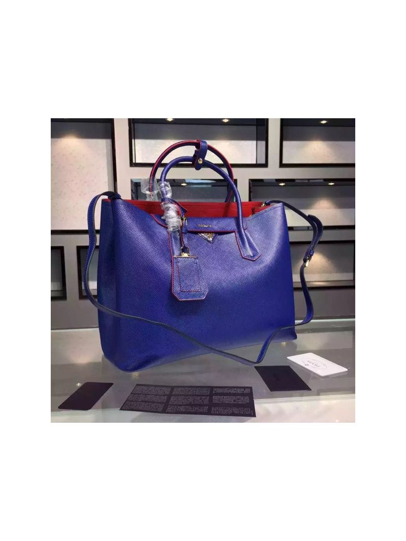 Prada BN2756 BN2775 Saffiano Cuir Blue Leather Tote