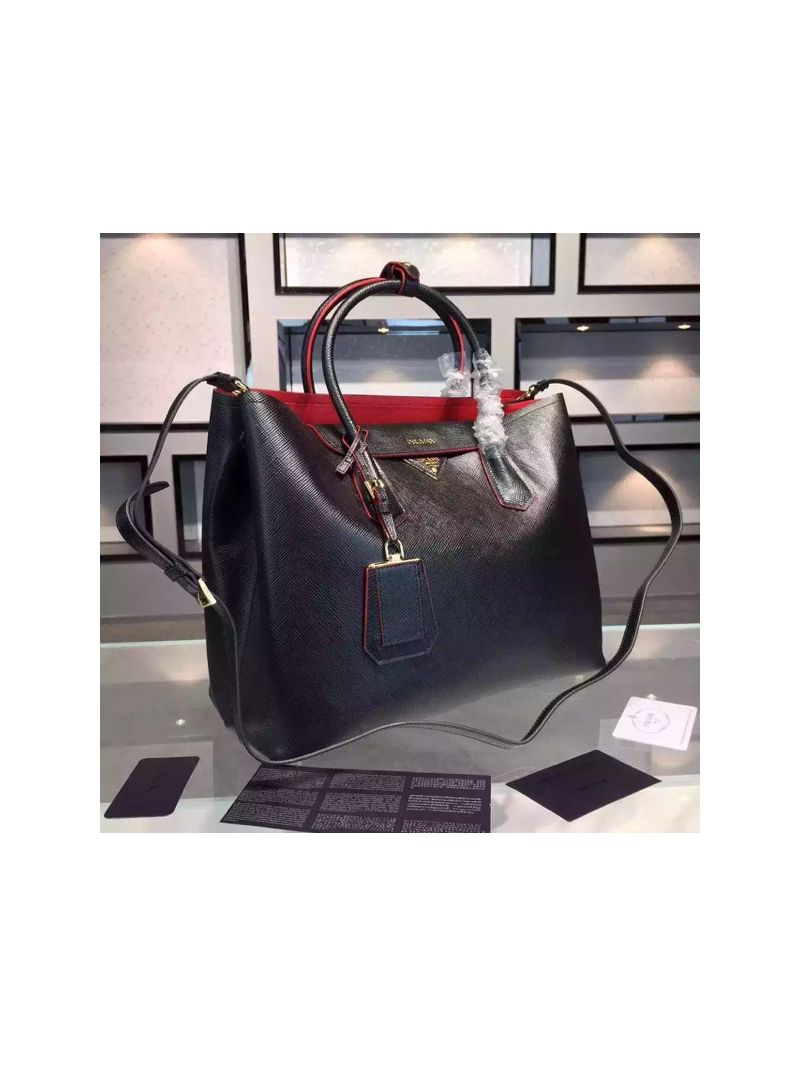 Prada BN2756 BN2775 Saffiano Cuir Black Leather Tote