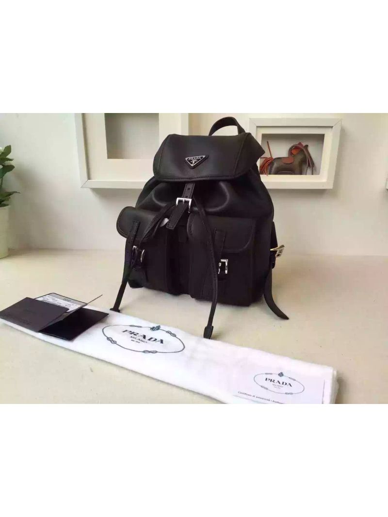 Prada BZ6677 Junior Signature Vela Leather Backpack Black