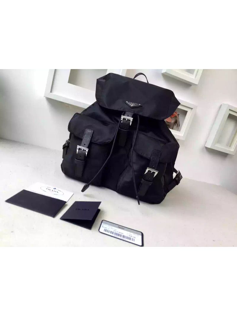 Prada BZ6677 Small Junior Signature Vela Nylon Backpack in Black