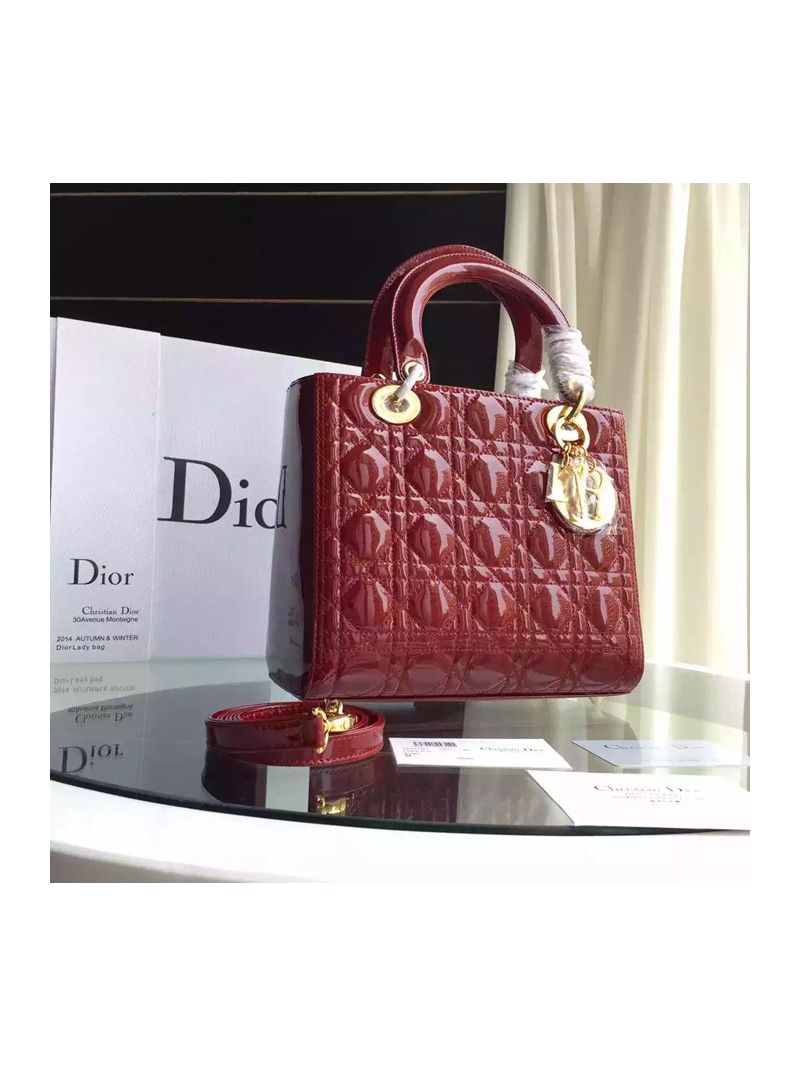 Christian Dior Quilted Patent Leather Lady Dior Bag 12