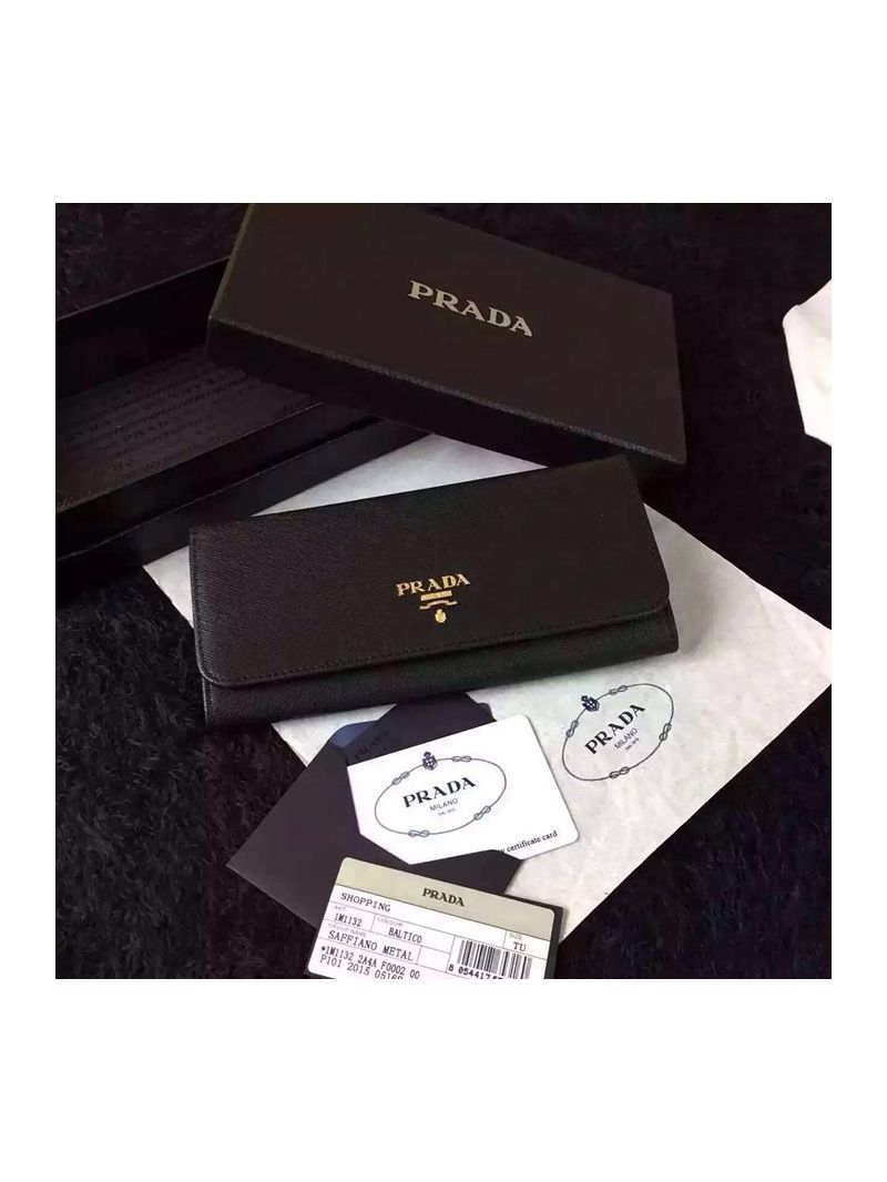 Prada 1M1132 Saffiano Leather Long Fold Wallet - Black
