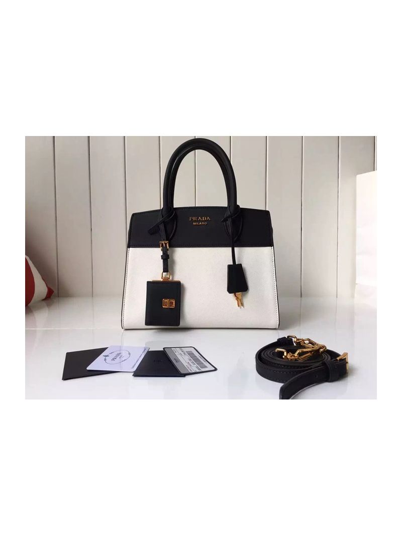 Prada Esplanade Saffiano & Leather Bag - Black & White