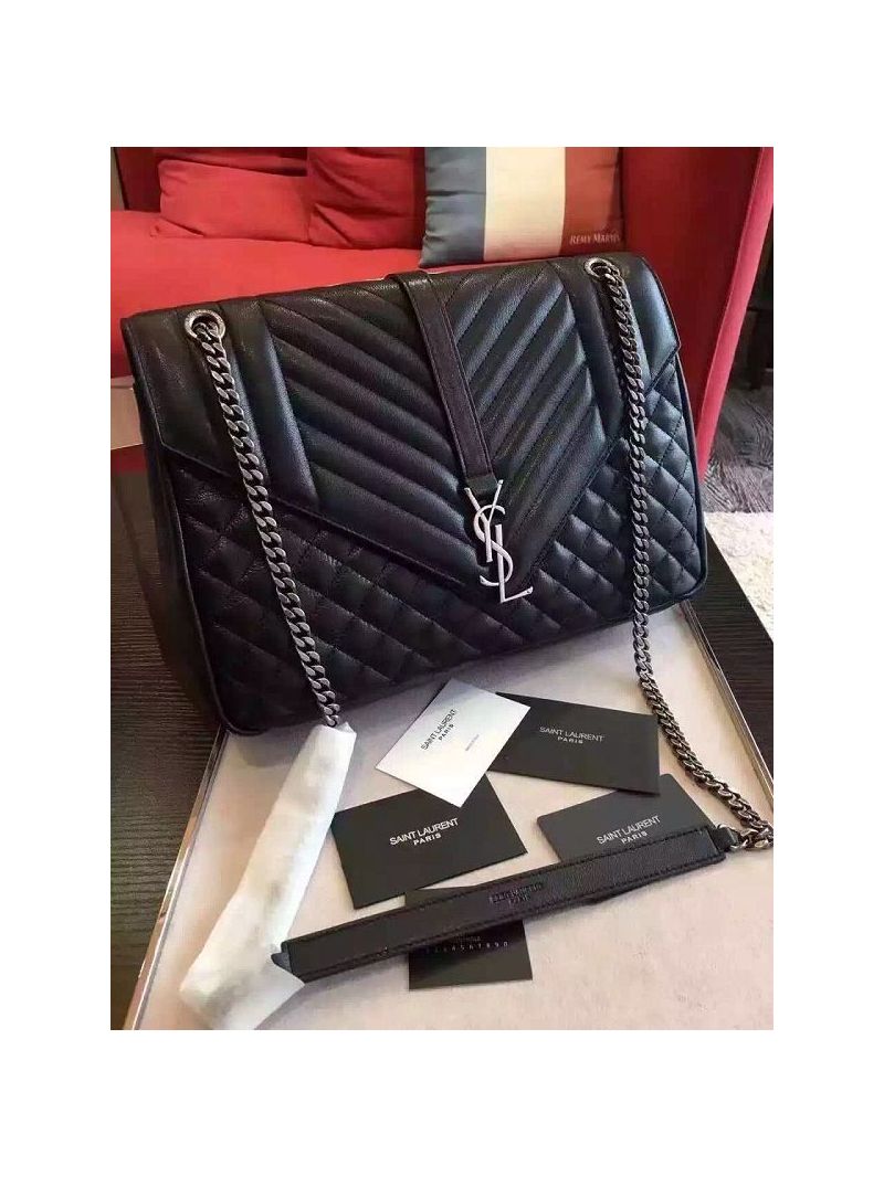 YSL Saint Laurent Classic Large Monogram Envelope Satchel In black Leather