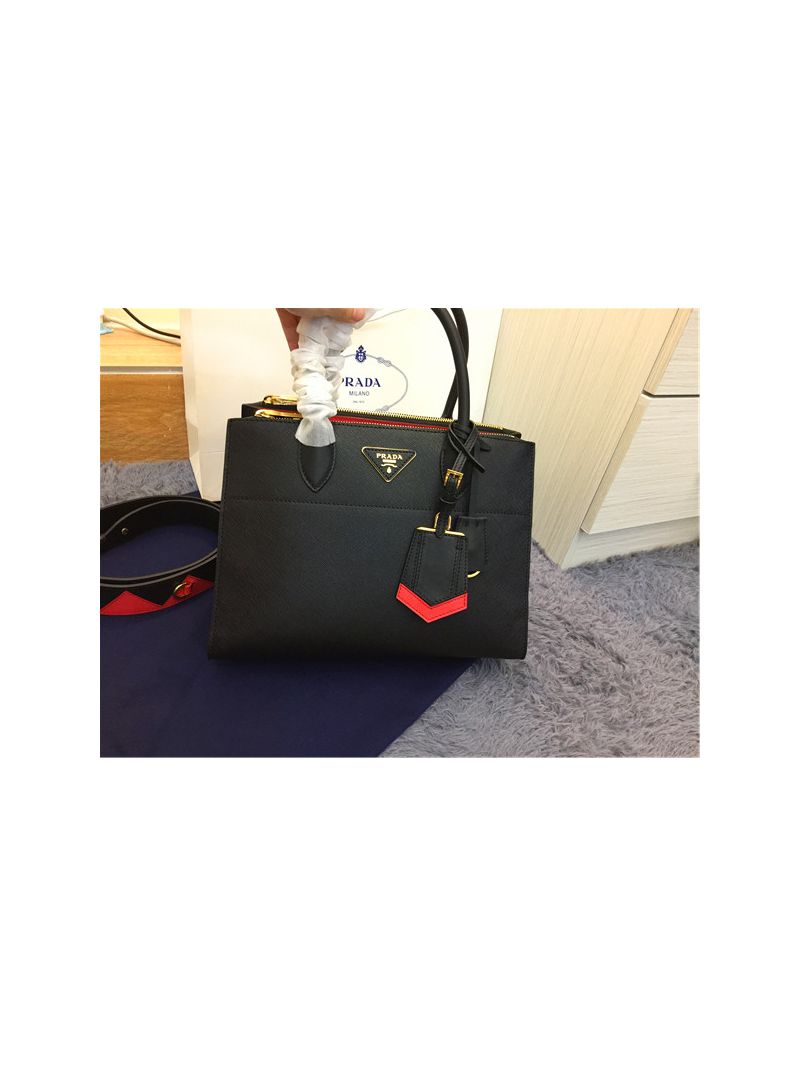 Prada Paradigme Black Bag with red luggage tag 1ba102 1ba103