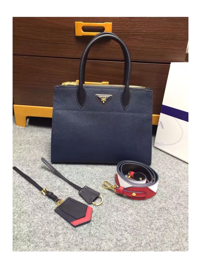 Prada Paradigme Dark Blue Bag with red luggage tag 1ba102 1ba103