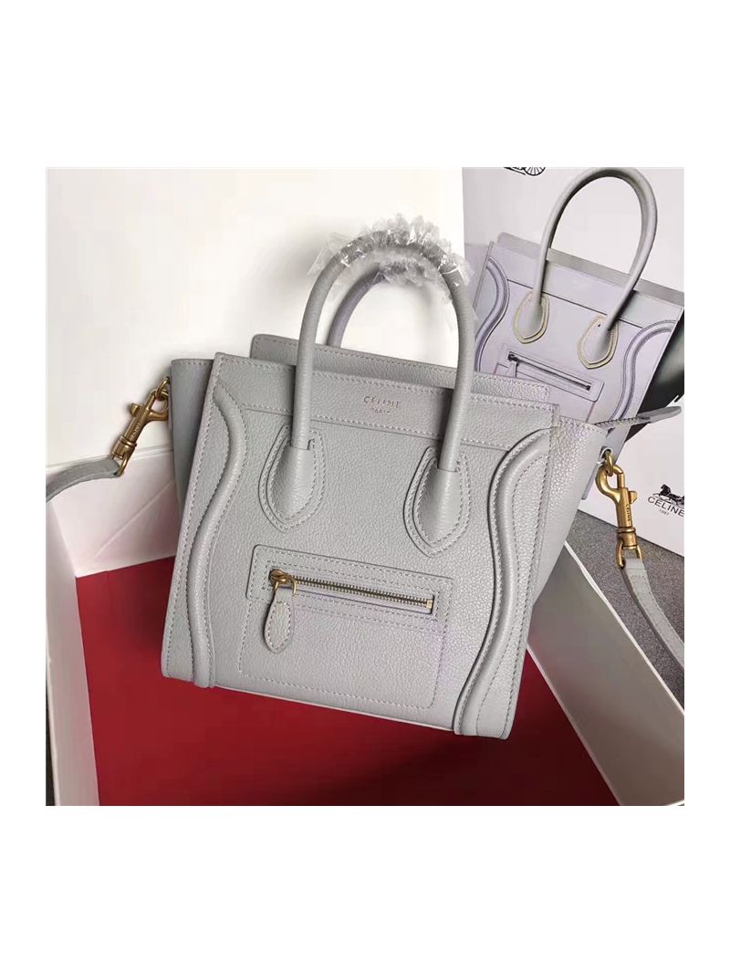 Céline Luggage Tote Drummed Calfskin Seagull Grey