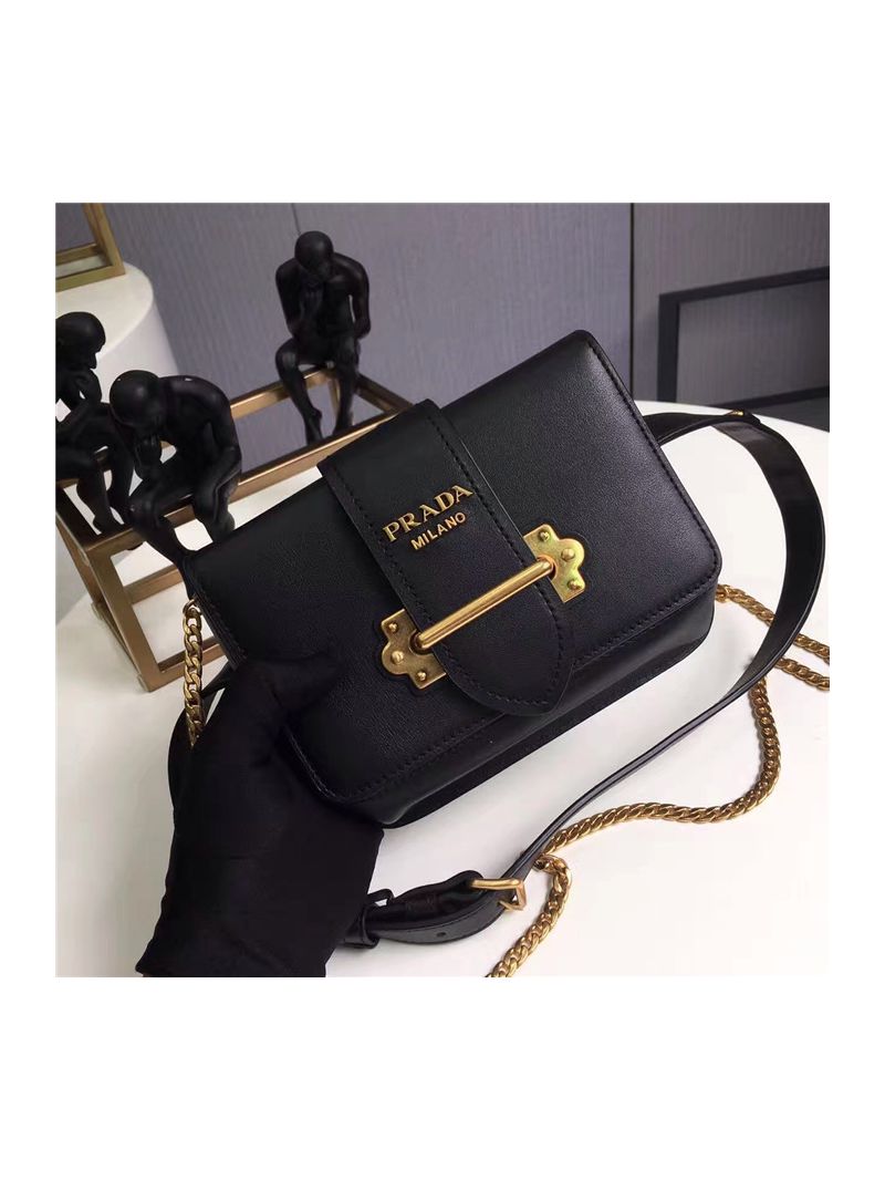 Prada Cahier black leather shoulder bag 1BL004