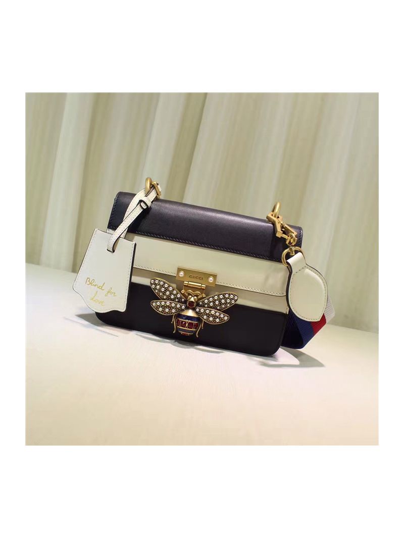 Gucci Queen Margaret embellished paneled leather shoulder bag - black