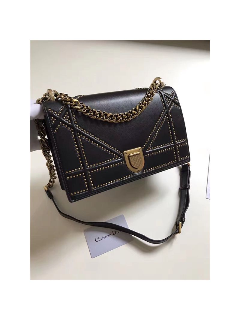 Dior Diorama bag in black studed lambskin